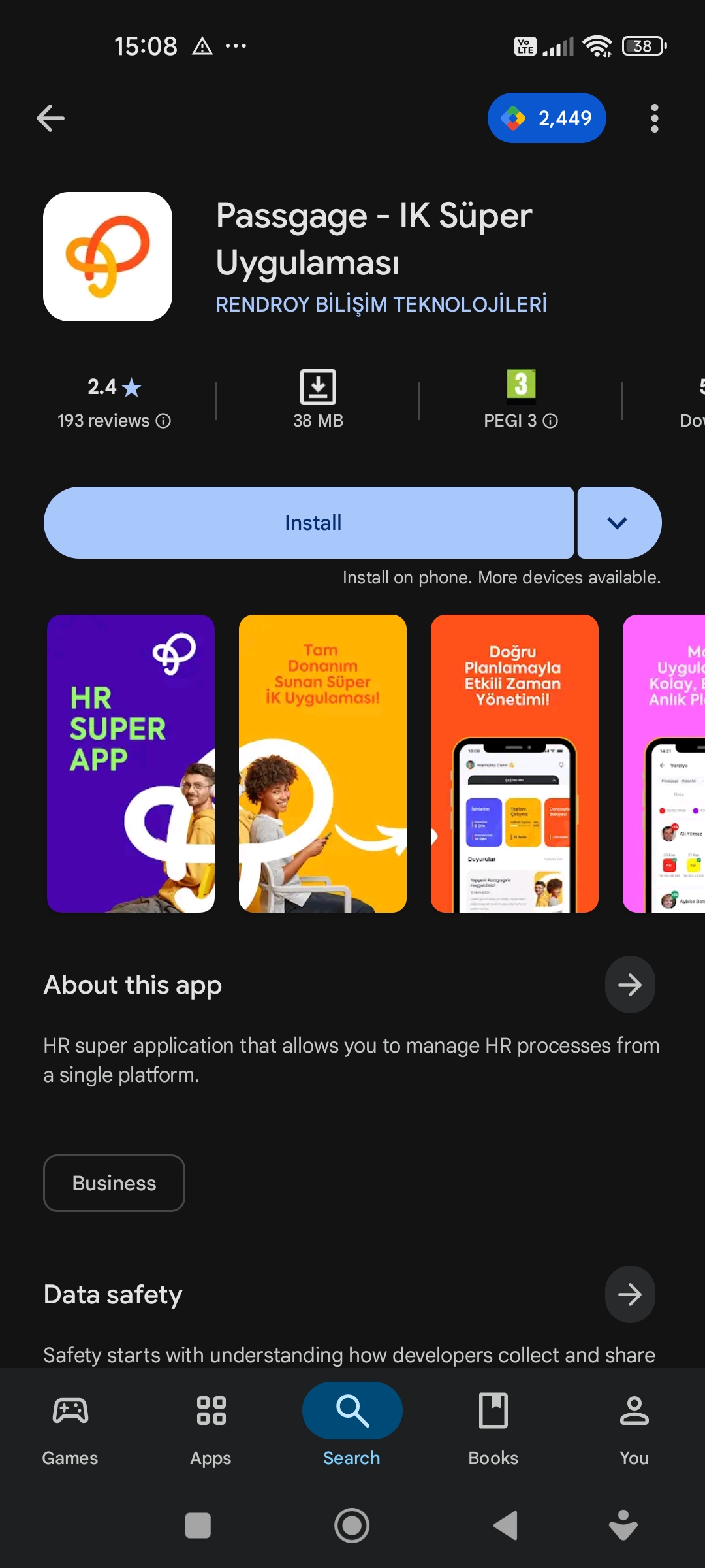 Google Play Store'da Passgage uygulaması - İK Süper Uygulaması indirme ekranı
