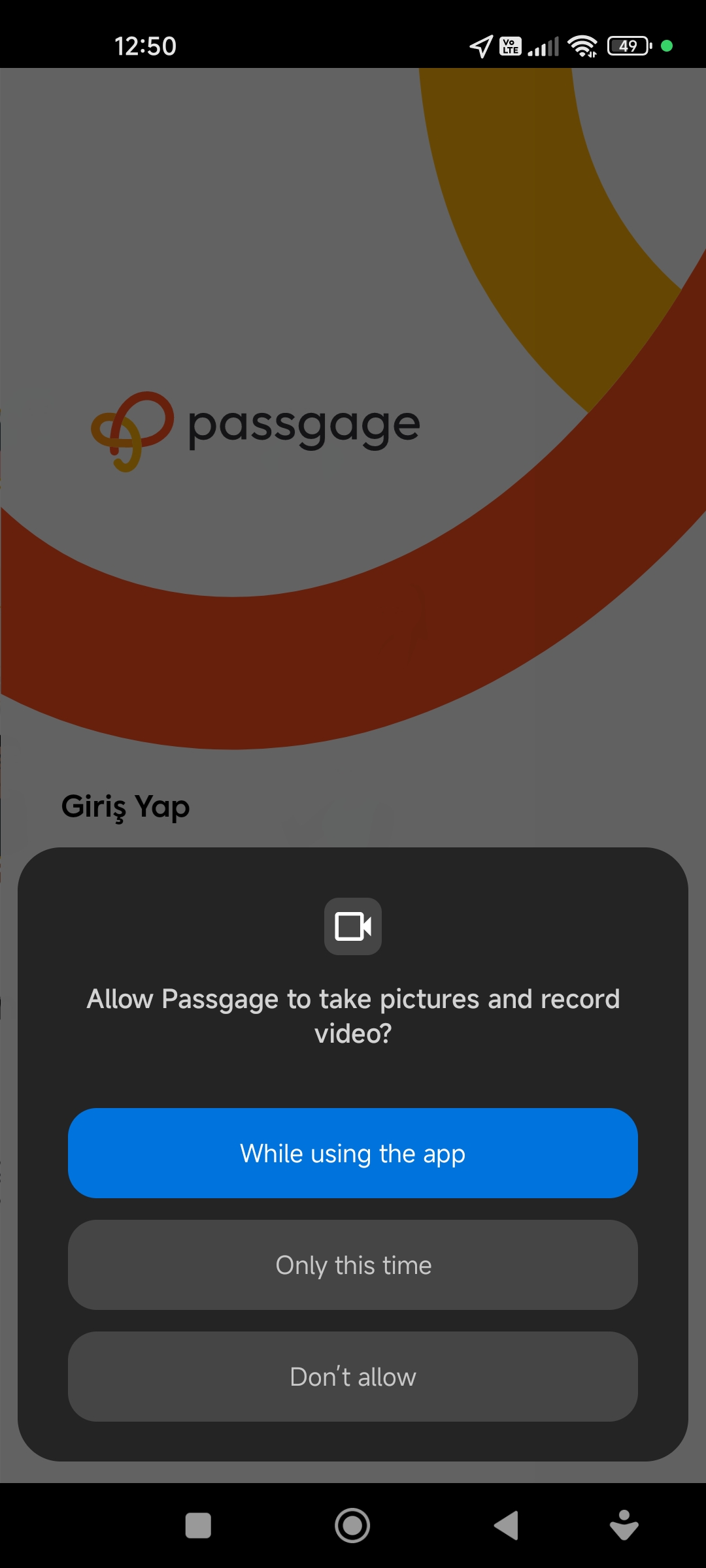Passgage kamera izni ekranı - QR kod tarama için kamera erişimi