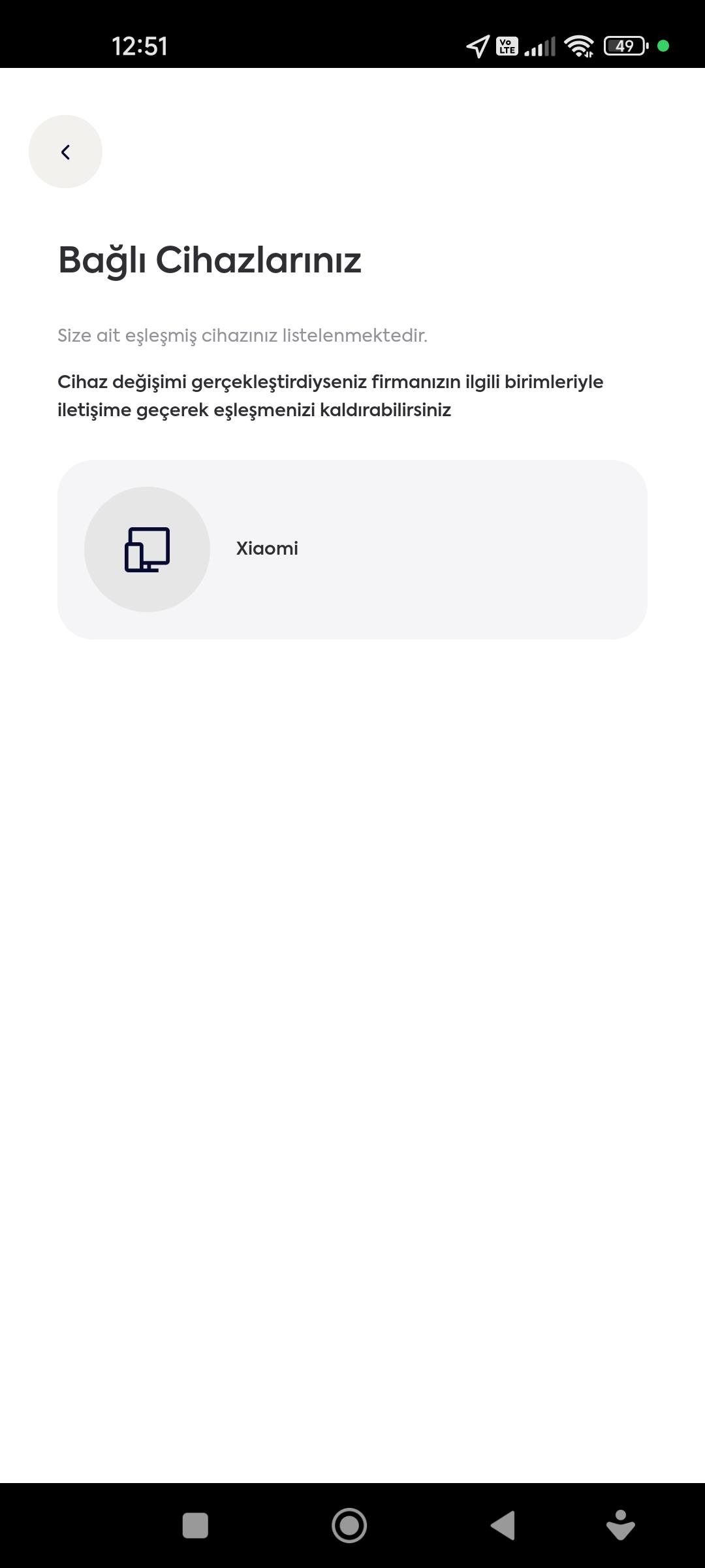 Passgage bağlı cihazlar - Eşleştirme tamamlandı ekranı