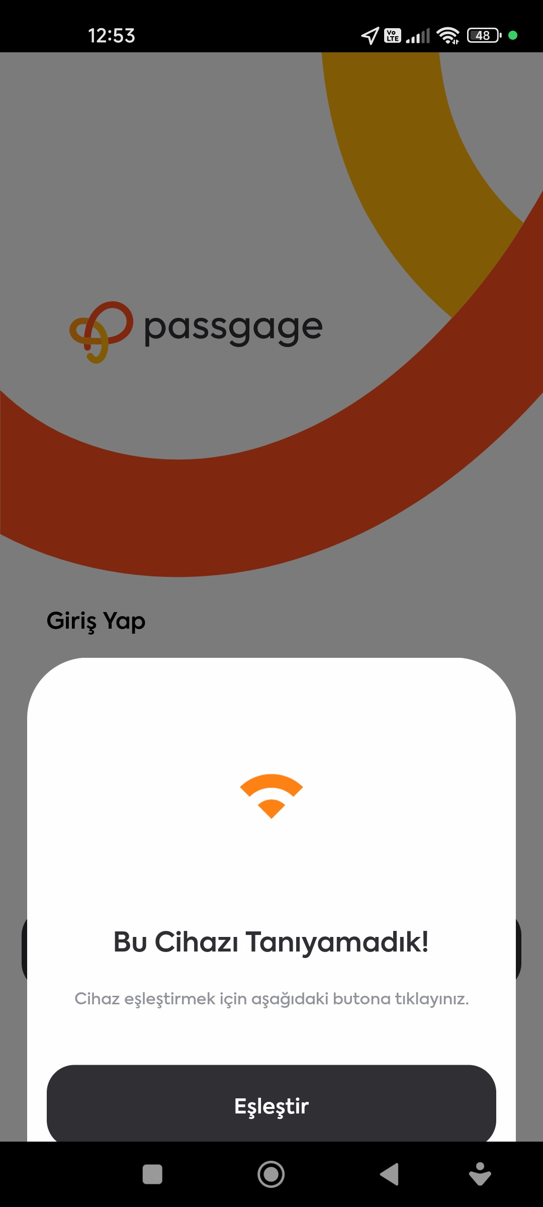 Passgage cihaz eşleştirme ekranı - SMS doğrulama ile güvenli bağlantı